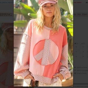 POL 💜 389 POL French Terry Top with Floral Print Peace Patch BR38